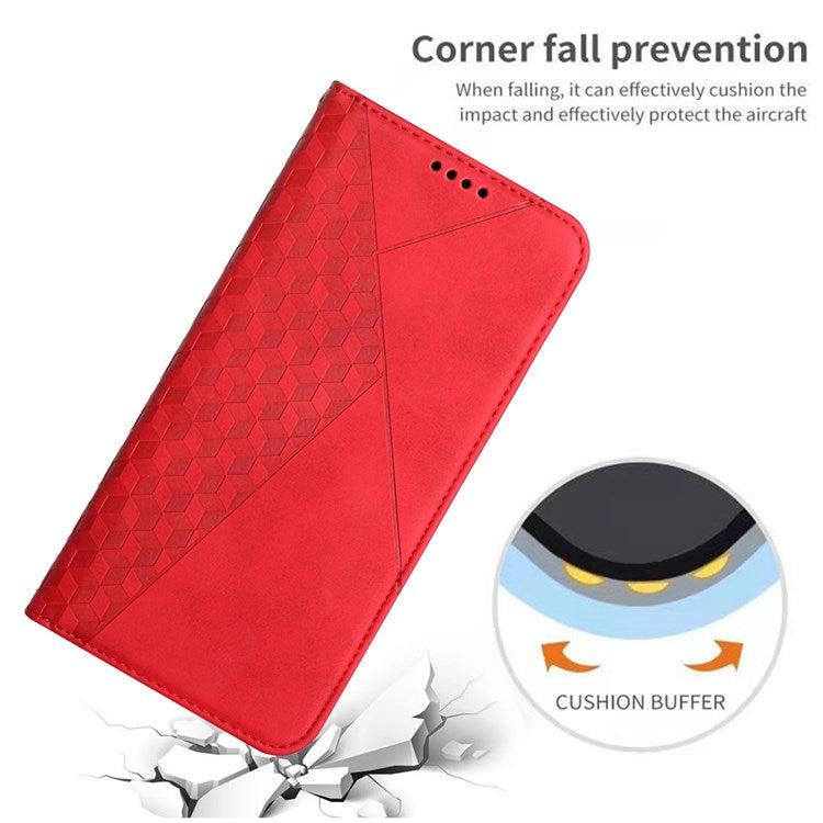 PU Leather + TPU Phone Case for Google Pixel 7 Pro 5G, Stand Design Rhombus Pattern Imprinted Cover with Wallet - Red