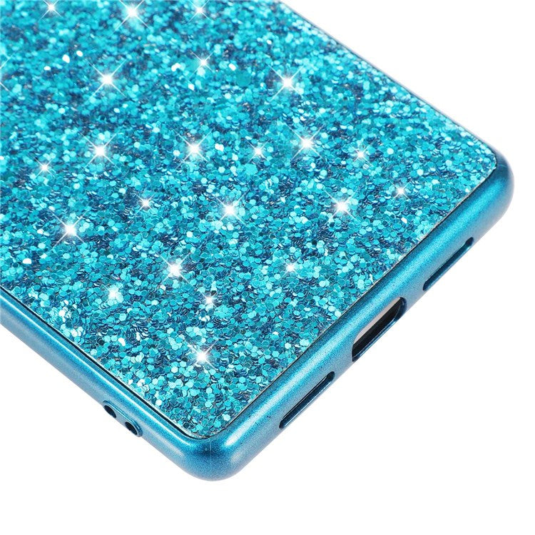 For Google Pixel 7 Pro 5G Shiny Glitter Sequins Electroplating Phone Case TPU Bumper + PC Back Cover - Blue