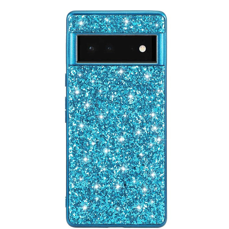 For Google Pixel 7 Pro 5G Shiny Glitter Sequins Electroplating Phone Case TPU Bumper + PC Back Cover - Blue