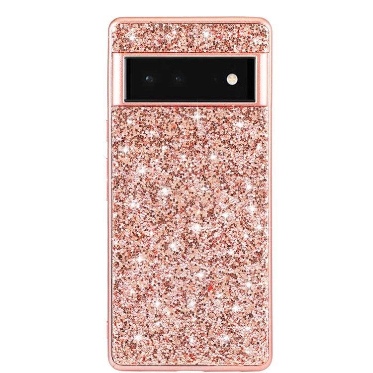 For Google Pixel 7 Pro 5G Shiny Glitter Sequins Electroplating Phone Case TPU Bumper + PC Back Cover - Rose Gold