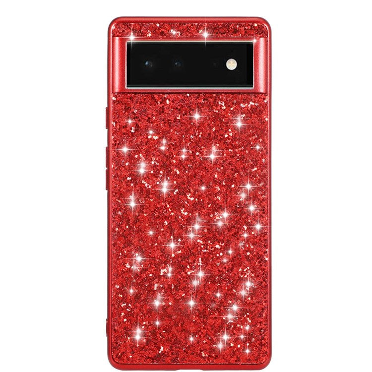 For Google Pixel 7 Pro 5G Shiny Glitter Sequins Electroplating Phone Case TPU Bumper + PC Back Cover - Red