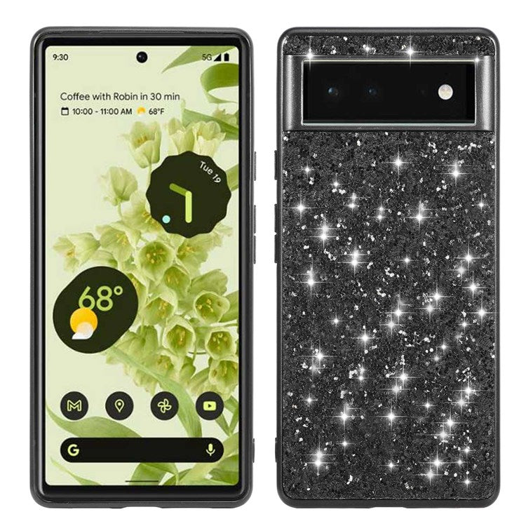 For Google Pixel 7 Pro 5G Shiny Glitter Sequins Electroplating Phone Case TPU Bumper + PC Back Cover - Black