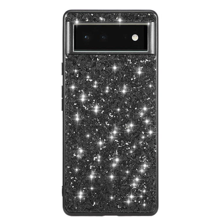 For Google Pixel 7 Pro 5G Shiny Glitter Sequins Electroplating Phone Case TPU Bumper + PC Back Cover - Black