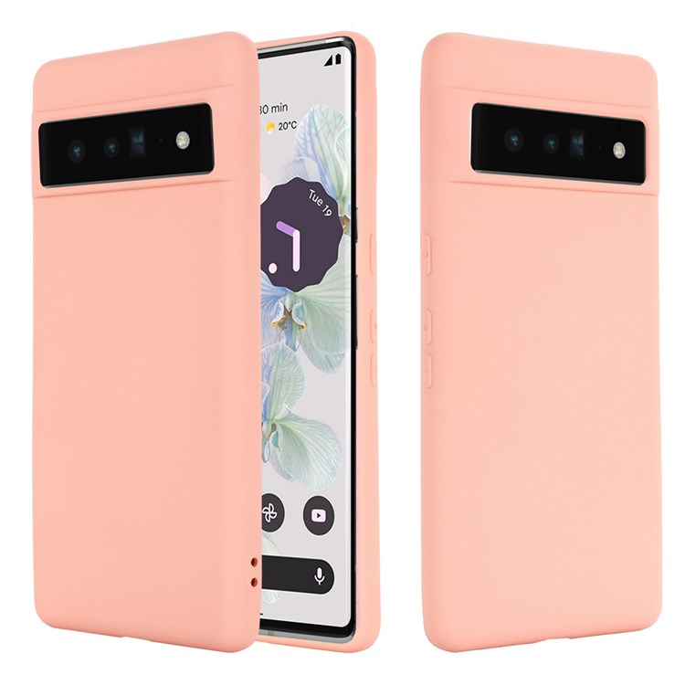 For Google Pixel 7 Pro 5G Liquid Silicone Case Soft Microfiber Lining Shockproof Drop Protection Cover with Strap - Pink