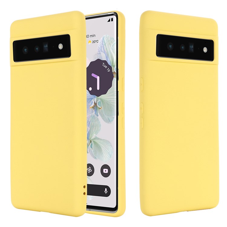 For Google Pixel 7 Pro 5G Liquid Silicone Case Soft Microfiber Lining Shockproof Drop Protection Cover with Strap - Yellow