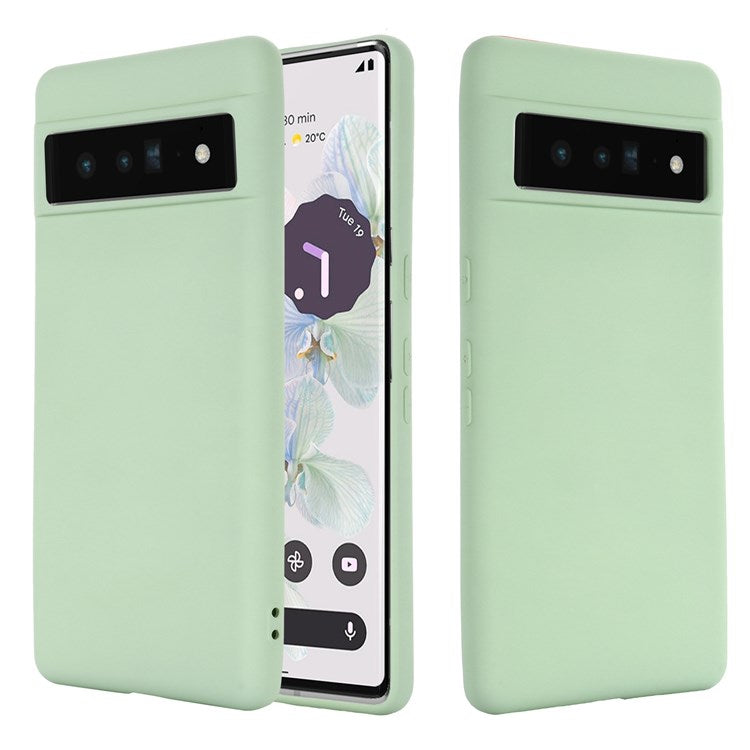 For Google Pixel 7 Pro 5G Liquid Silicone Case Soft Microfiber Lining Shockproof Drop Protection Cover with Strap - Green