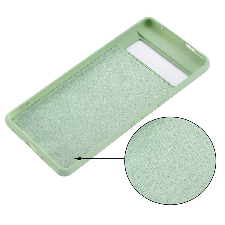 For Google Pixel 7 Pro 5G Liquid Silicone Case Soft Microfiber Lining Shockproof Drop Protection Cover with Strap - Green