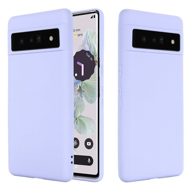 For Google Pixel 7 Pro 5G Liquid Silicone Case Soft Microfiber Lining Shockproof Drop Protection Cover with Strap - Purple