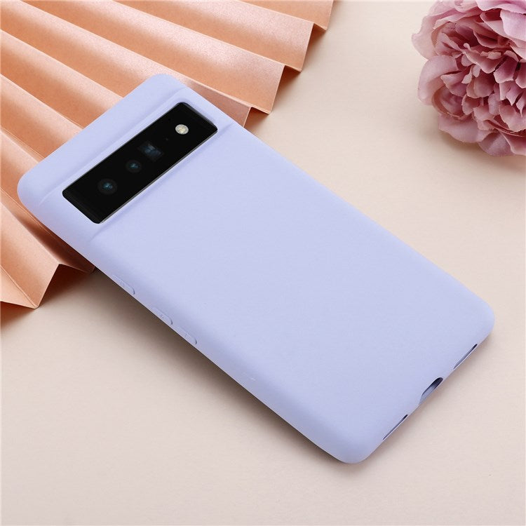 For Google Pixel 7 Pro 5G Liquid Silicone Case Soft Microfiber Lining Shockproof Drop Protection Cover with Strap - Purple