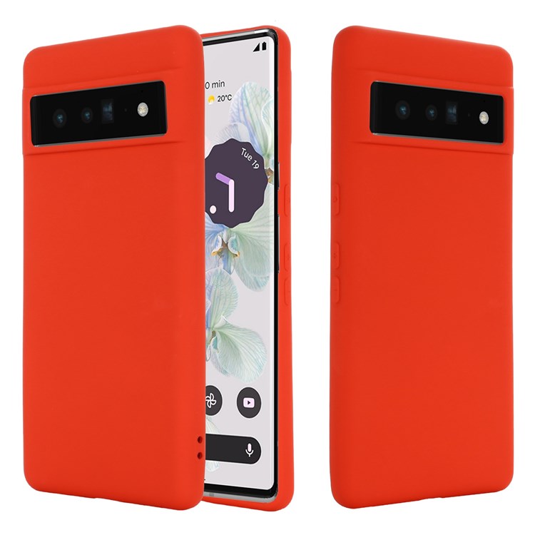 For Google Pixel 7 Pro 5G Liquid Silicone Case Soft Microfiber Lining Shockproof Drop Protection Cover with Strap - Red