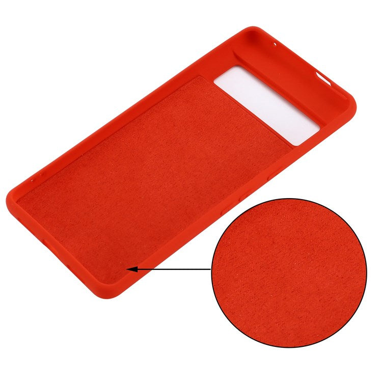 For Google Pixel 7 Pro 5G Liquid Silicone Case Soft Microfiber Lining Shockproof Drop Protection Cover with Strap - Red