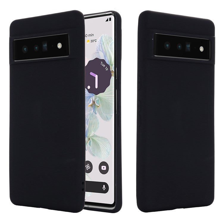 For Google Pixel 7 Pro 5G Liquid Silicone Case Soft Microfiber Lining Shockproof Drop Protection Cover with Strap - Black