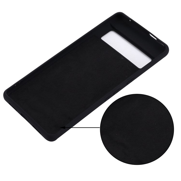 For Google Pixel 7 Pro 5G Liquid Silicone Case Soft Microfiber Lining Shockproof Drop Protection Cover with Strap - Black