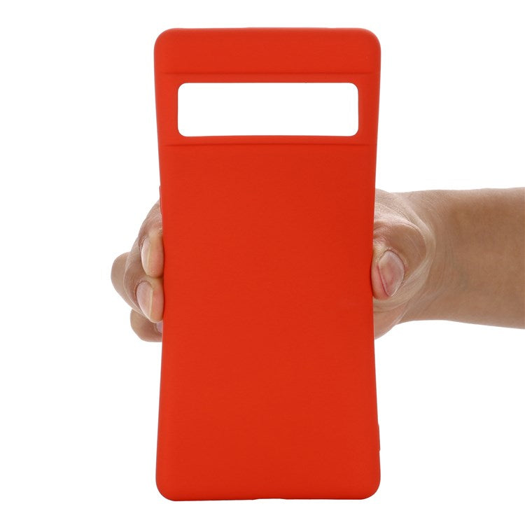 For Google Pixel 7 Liquid Silicone Case Soft Microfiber Lining Scratch-resistant Precise Cut-outs Shell with Strap - Red