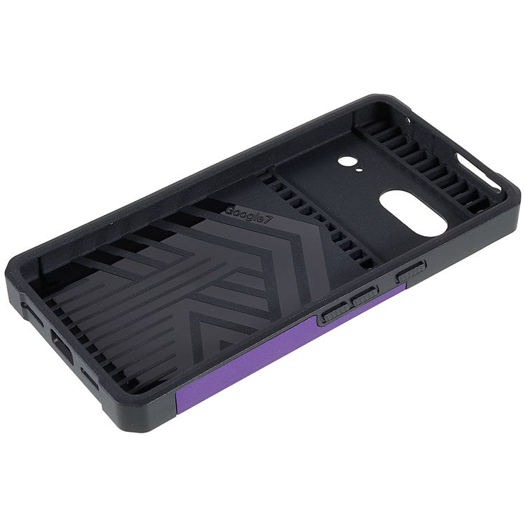 For Google Pixel 7 Hard PC Soft TPU Hybrid Impact-Resistant Phone Case Slide Camera Lens Protection Design Kickstand Back Cover with Card Slot - Purple