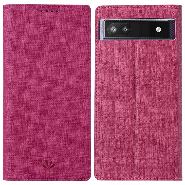 VILI DMX Series for Google Pixel 6a PU Leather Phone Case Hands-free Stand Protective Cover with Card Holder - Rose