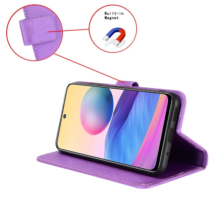 Shockproof Case for Google Pixel 4a 5G Diamond Texture PU Leather Folio Flip Cover Wallet Phone Case with Stand/Strap - Purple