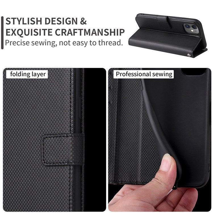 Shockproof Case for Google Pixel 4a 5G Diamond Texture PU Leather Folio Flip Cover Wallet Phone Case with Stand/Strap - Black