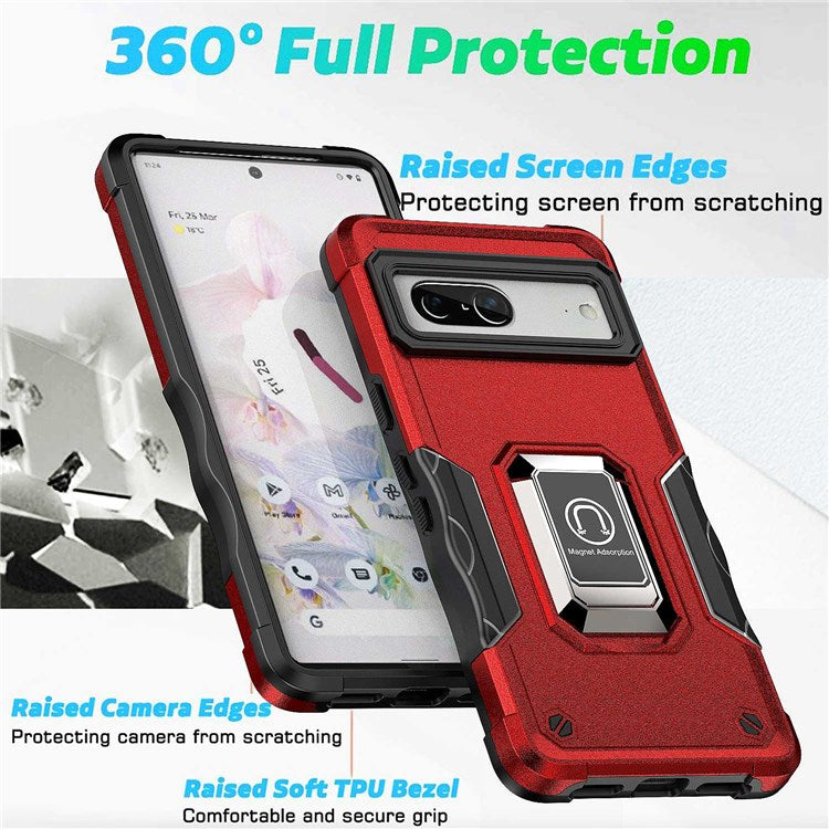 For Google Pixel 7 Sweat-proof Hard PC Soft TPU Hybrid Case Foldable Kickstand Anti-wear Phone Cover with Car Mount Metal Sheet - Light Green