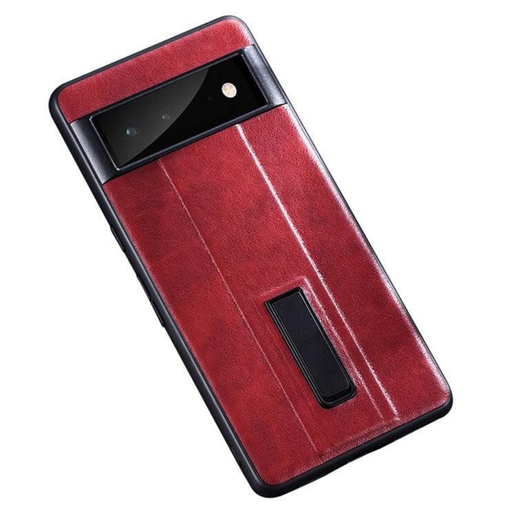 For Google Pixel 7 Pro 5G PU Leather Coated Hard PC Anti-Scratch Protective Shell Kickstand Hands-free Phone Cover - Red