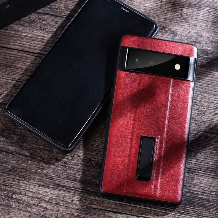 For Google Pixel 7 Pro 5G PU Leather Coated Hard PC Anti-Scratch Protective Shell Kickstand Hands-free Phone Cover - Red