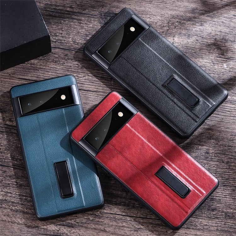 For Google Pixel 7 Pro 5G PU Leather Coated Hard PC Anti-Scratch Protective Shell Kickstand Hands-free Phone Cover - Red