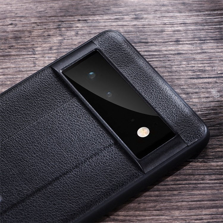 For Google Pixel 7 Pro 5G PU Leather Coated Hard PC Anti-Scratch Protective Shell Kickstand Hands-free Phone Cover - Black