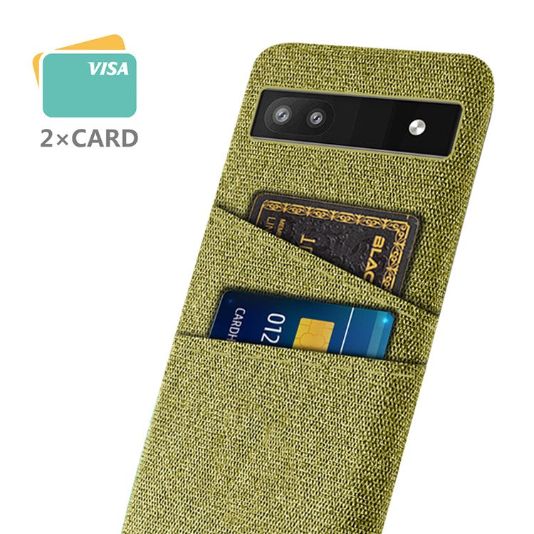 For Google Pixel 6a 5G Cloth Texture Shockproof Phone Case with Dual Card Slots Non-slip PU Leather Coated PC Protective Cover - Yellow