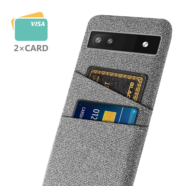 For Google Pixel 6a 5G Cloth Texture Shockproof Phone Case with Dual Card Slots Non-slip PU Leather Coated PC Protective Cover - Light Grey