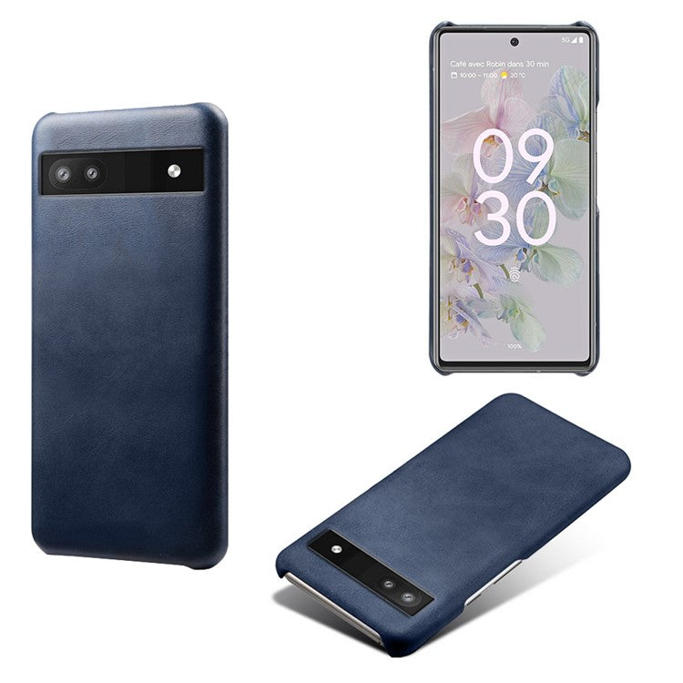 For Google Pixel 6a 5G Drop-proof Phone Case PU Leather Coating Wear-resistant Hard PC Protective Cover - Blue