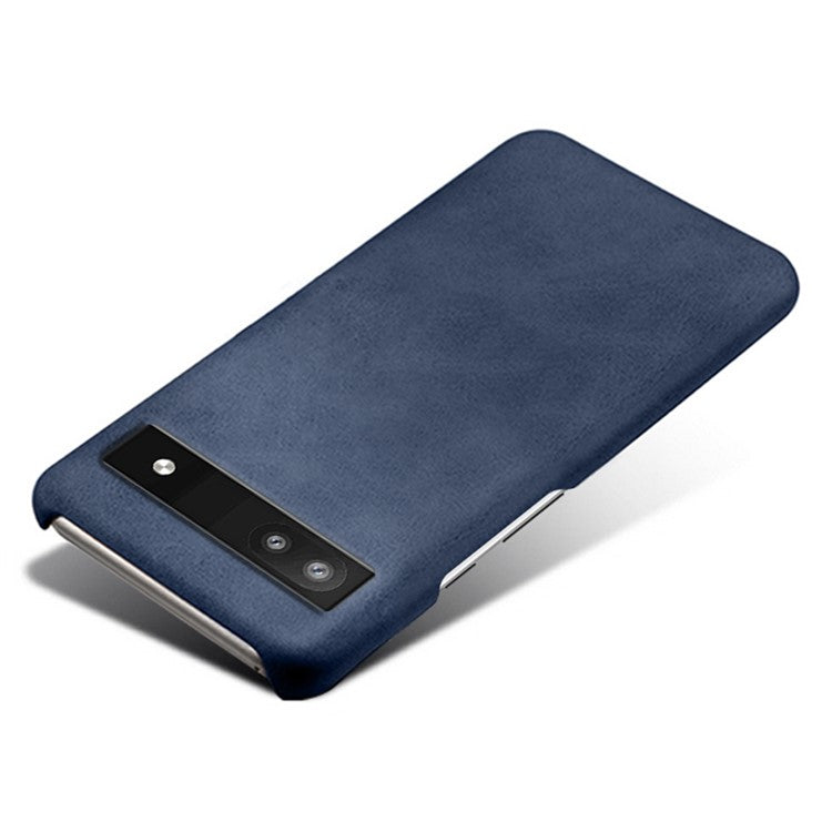 For Google Pixel 6a 5G Drop-proof Phone Case PU Leather Coating Wear-resistant Hard PC Protective Cover - Blue