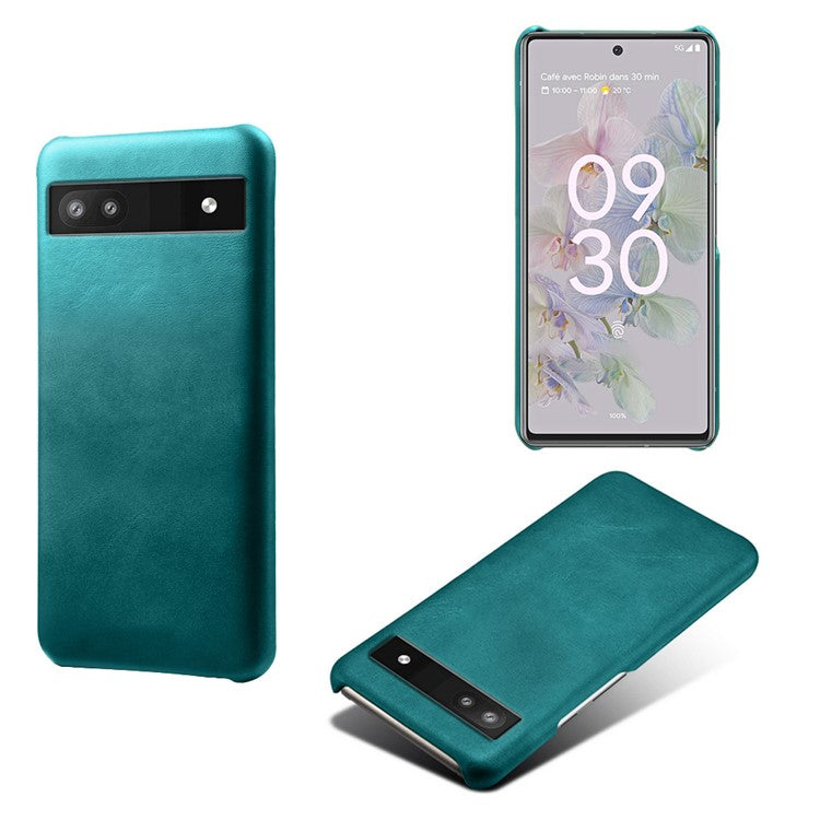 For Google Pixel 6a 5G Drop-proof Phone Case PU Leather Coating Wear-resistant Hard PC Protective Cover - Green