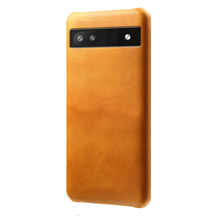 For Google Pixel 6a 5G Drop-proof Phone Case PU Leather Coating Wear-resistant Hard PC Protective Cover - Orange