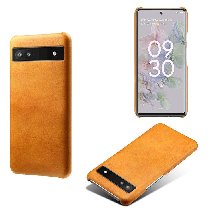 For Google Pixel 6a 5G Drop-proof Phone Case PU Leather Coating Wear-resistant Hard PC Protective Cover - Orange