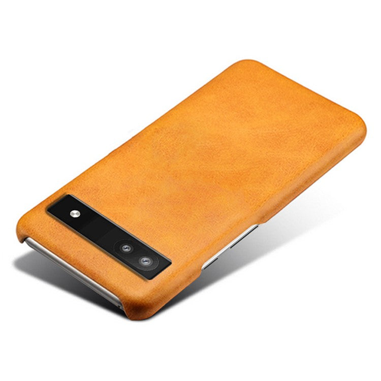 For Google Pixel 6a 5G Drop-proof Phone Case PU Leather Coating Wear-resistant Hard PC Protective Cover - Orange