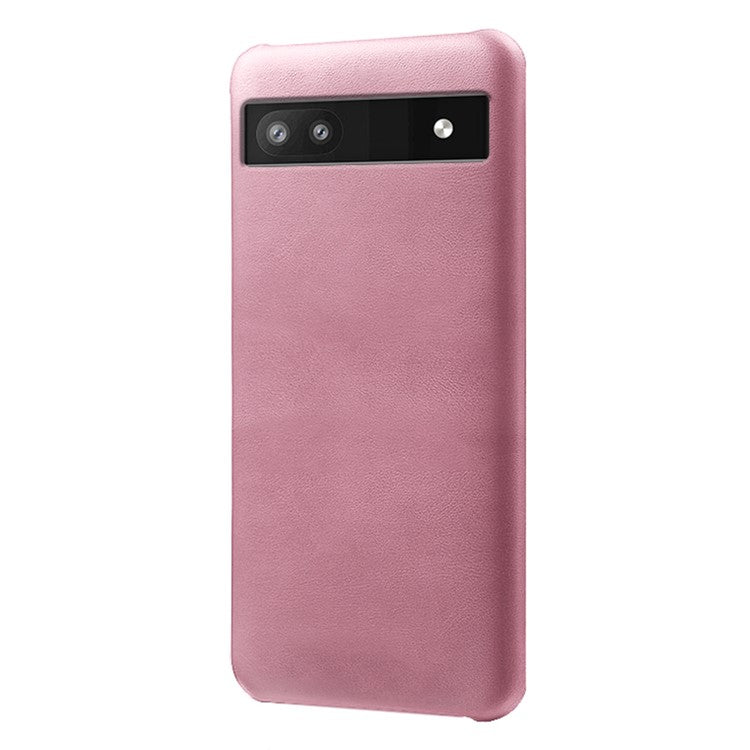 For Google Pixel 6a 5G Drop-proof Phone Case PU Leather Coating Wear-resistant Hard PC Protective Cover - Rose Gold