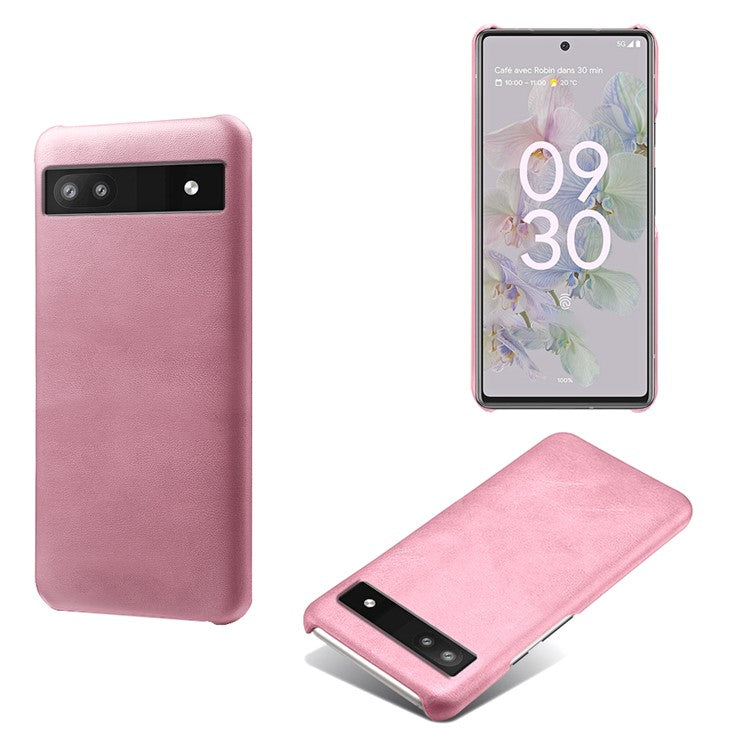 For Google Pixel 6a 5G Drop-proof Phone Case PU Leather Coating Wear-resistant Hard PC Protective Cover - Rose Gold