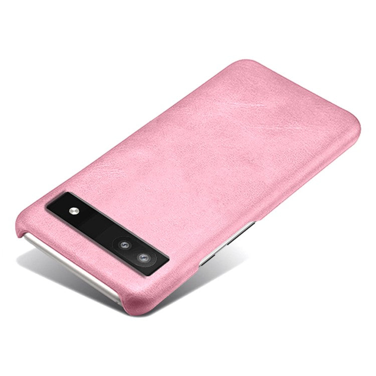 For Google Pixel 6a 5G Drop-proof Phone Case PU Leather Coating Wear-resistant Hard PC Protective Cover - Rose Gold