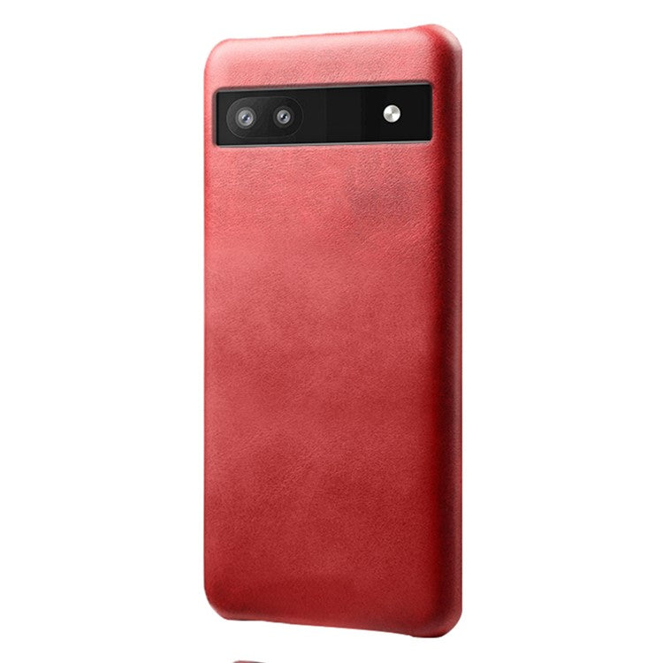 For Google Pixel 6a 5G Drop-proof Phone Case PU Leather Coating Wear-resistant Hard PC Protective Cover - Red