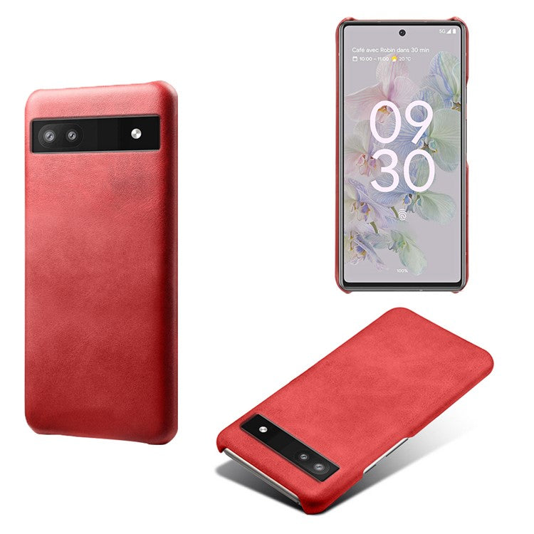 For Google Pixel 6a 5G Drop-proof Phone Case PU Leather Coating Wear-resistant Hard PC Protective Cover - Red