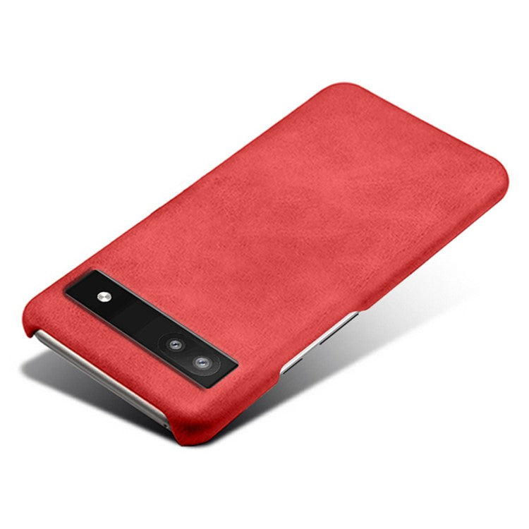 For Google Pixel 6a 5G Drop-proof Phone Case PU Leather Coating Wear-resistant Hard PC Protective Cover - Red