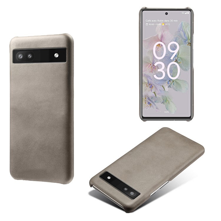 For Google Pixel 6a 5G Drop-proof Phone Case PU Leather Coating Wear-resistant Hard PC Protective Cover - Grey