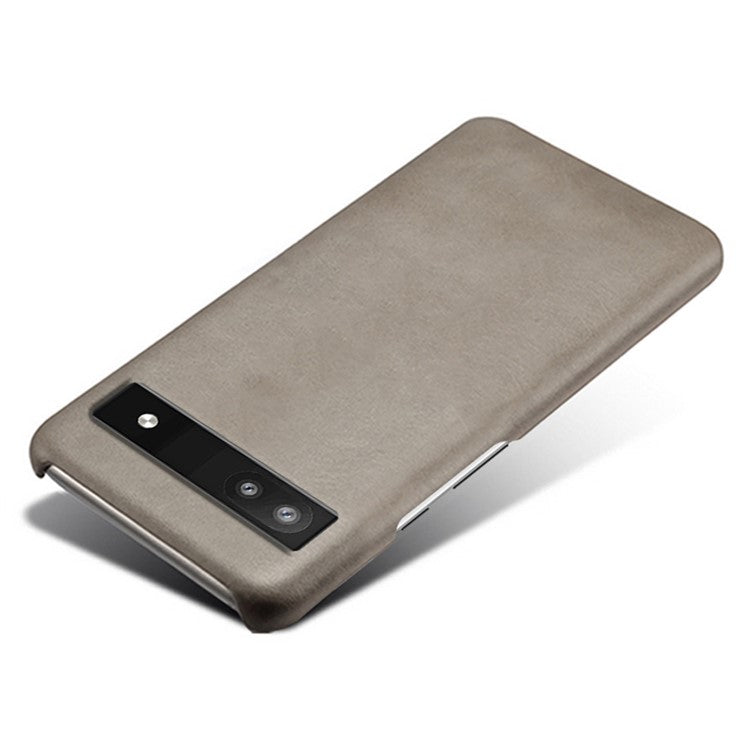 For Google Pixel 6a 5G Drop-proof Phone Case PU Leather Coating Wear-resistant Hard PC Protective Cover - Grey