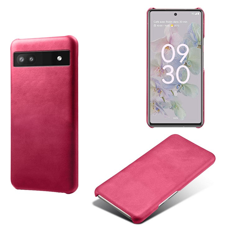 For Google Pixel 6a 5G Drop-proof Phone Case PU Leather Coating Wear-resistant Hard PC Protective Cover - Rose