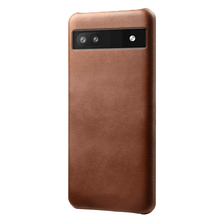 For Google Pixel 6a 5G Drop-proof Phone Case PU Leather Coating Wear-resistant Hard PC Protective Cover - Brown