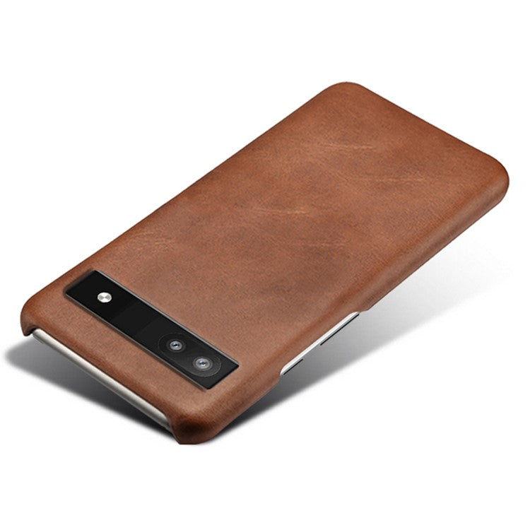 For Google Pixel 6a 5G Drop-proof Phone Case PU Leather Coating Wear-resistant Hard PC Protective Cover - Brown