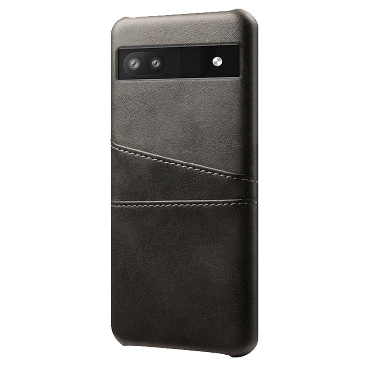 For Google Pixel 6a 5G Anti-fall Phone Case with Dual Card Slots PU Leather Coated Hard PC Ultra-thin Back Cover Shell - Black