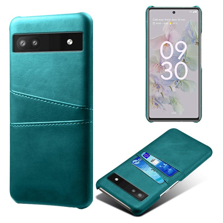 For Google Pixel 6a 5G Anti-fall Phone Case with Dual Card Slots PU Leather Coated Hard PC Ultra-thin Back Cover Shell - Green