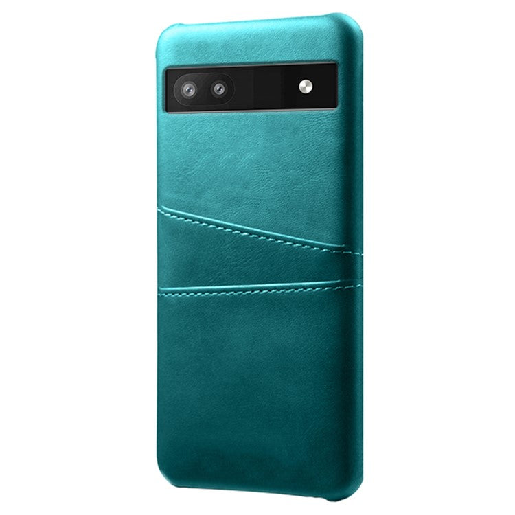 For Google Pixel 6a 5G Anti-fall Phone Case with Dual Card Slots PU Leather Coated Hard PC Ultra-thin Back Cover Shell - Green