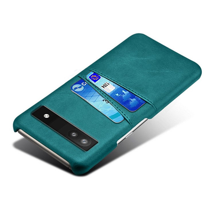 For Google Pixel 6a 5G Anti-fall Phone Case with Dual Card Slots PU Leather Coated Hard PC Ultra-thin Back Cover Shell - Green